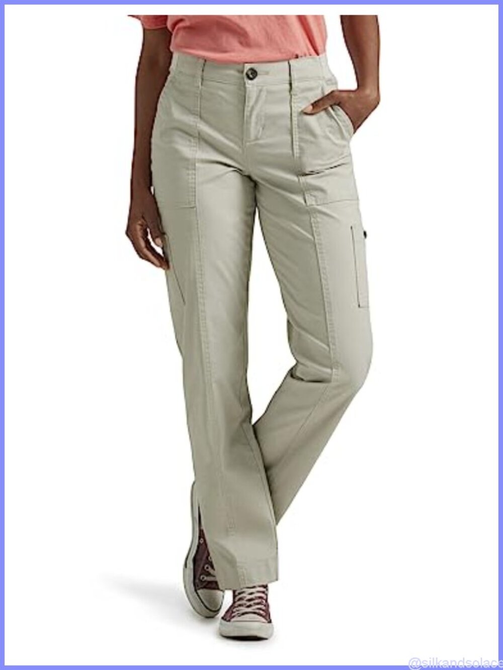 Women's Loose Fit Mid-Rise Straight Leg Cargo Pants with Flex-To-Go Waistband